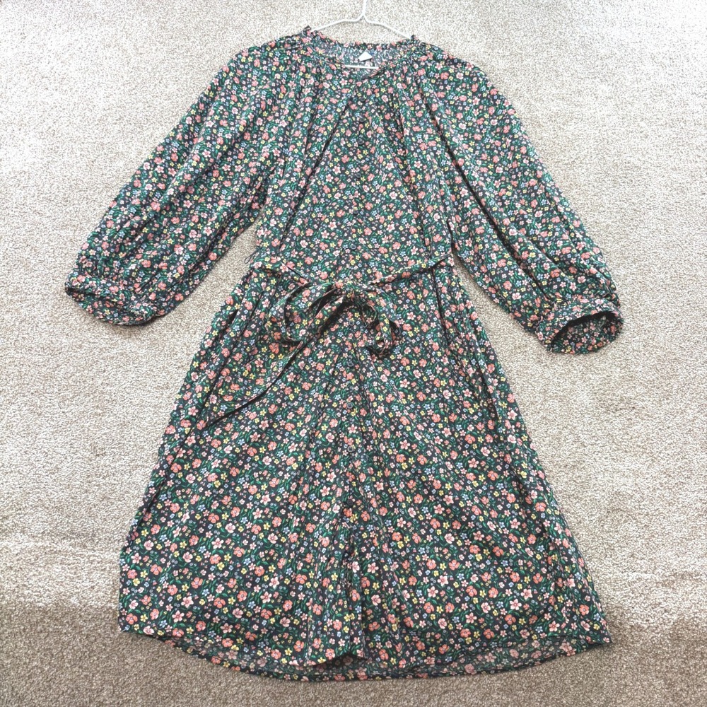 Old Navy Womens L Tall Floral Button Front Balloon Sleeve Belted Midi Dress